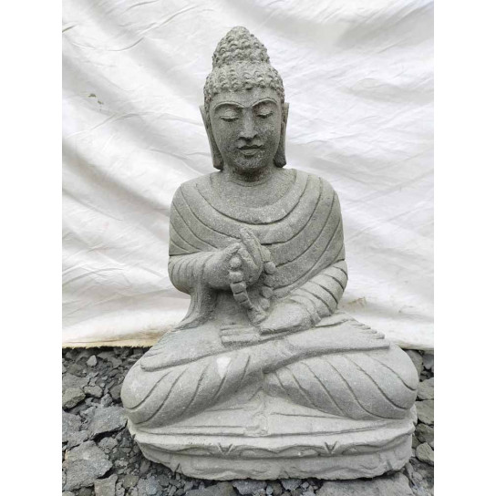 Bouddha assis en pierre volcanique position chakra 50 cm