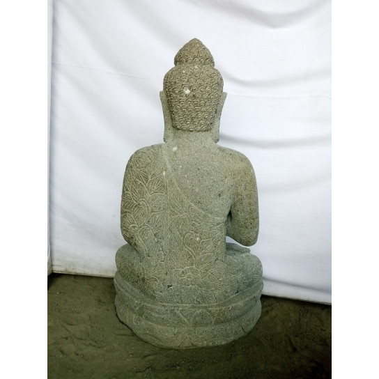 Bouddha assis en pierre volcanique position prière 80cm