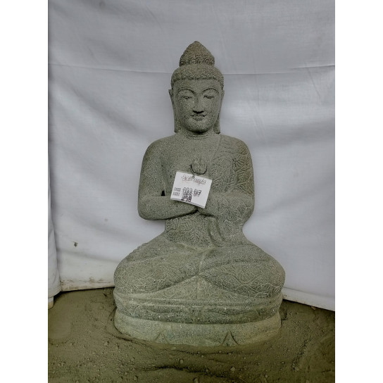 Bouddha assis en pierre volcanique position prière 80cm
