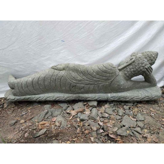 Bouddha couché statue en pierre volcanique de jardin 150 cm