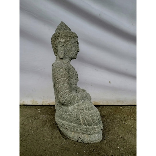 Bouddha en pierre volcanique position offrande de jardin 50 cm