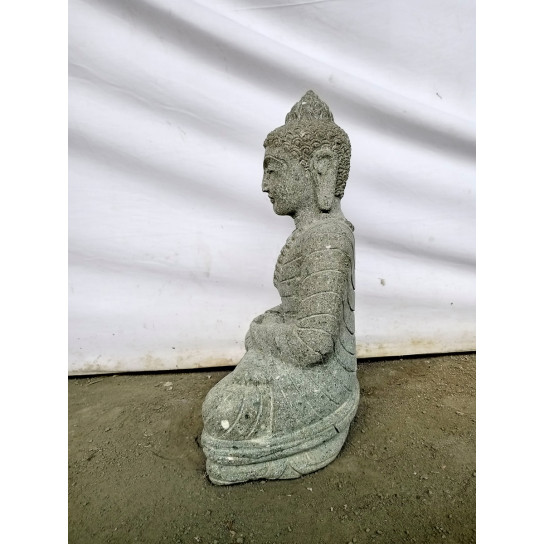 Bouddha en pierre volcanique position offrande de jardin 50 cm