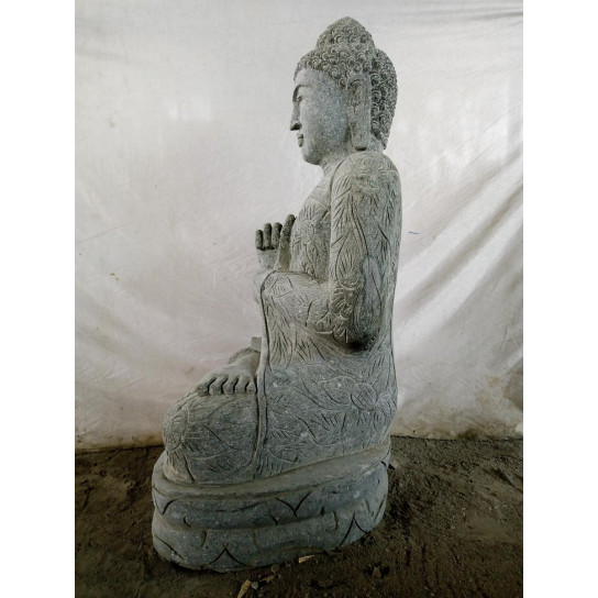 Bouddha extérieur zen en pierre volcanique position chakra 100 cm