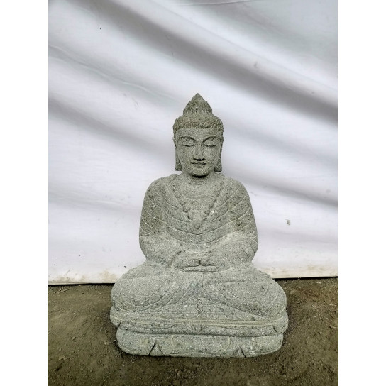 Buda de piedra volcánica en posición de ofrenda para jardín 50 cm