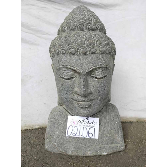 Buste de bouddha en pierre volcanique deco zen 40 cm