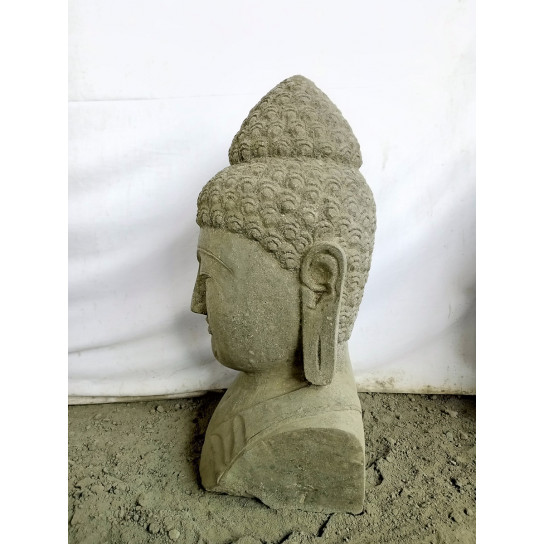Buste de bouddha en pierre volcanique déco zen 70 cm