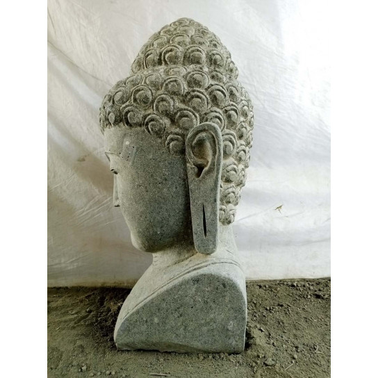 Buste statue de bouddha en pierre volcanique extérieur zen 70 cm