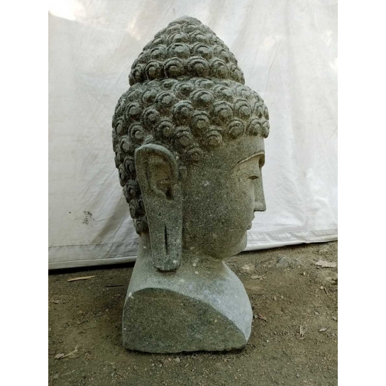 Buste statue extérieur bouddha en pierre volcanique 70 cm