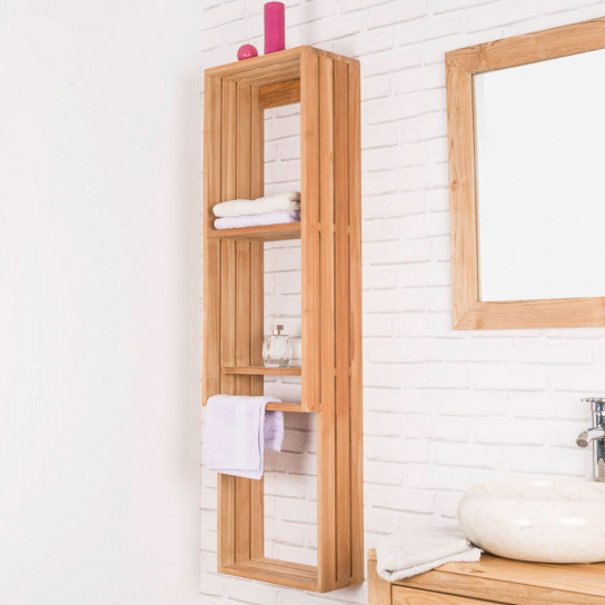 Carla teak wall-mounted towel holder storage unit