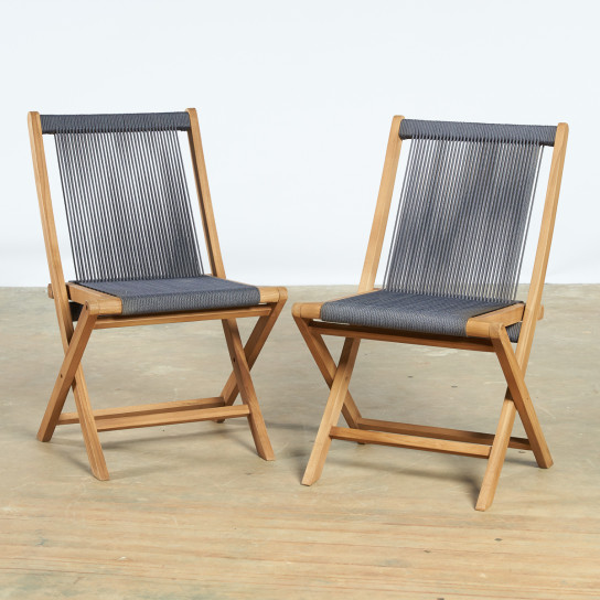 Conjunto de 2 sillas de jardín de teca y cuerda gris oscuro Kristo