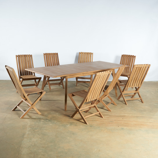 Conjunto de mesa extensible de jardín y 8 sillas plegables