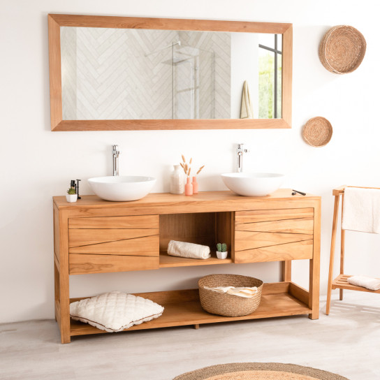 Solid Wood Teak Vanity Unit Double, Wooden Vanity Unit Double Sink