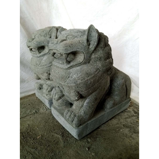 Couple chien fu foo statue pierre volcanique 60 cm