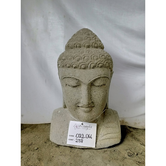 Deco jardin buste de bouddha statue en pierre volcanique 40 cm