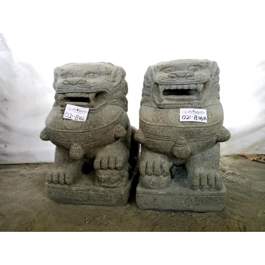 Deux chiens fu foo lion pierre volcanique 60 cm