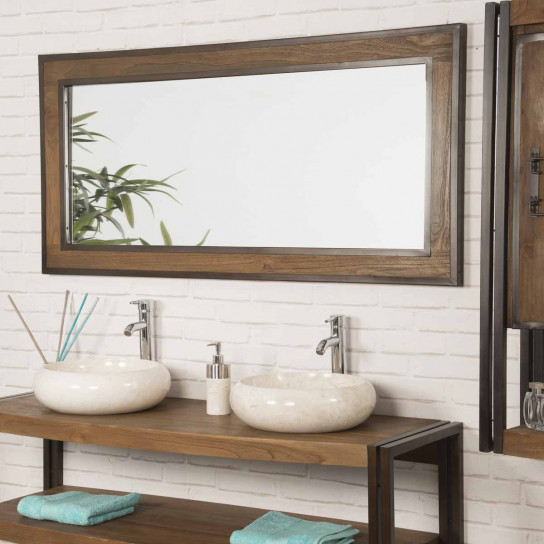 Decorative Solid Wood Teak And Metal, Wooden Bathroom Mirrors Uk