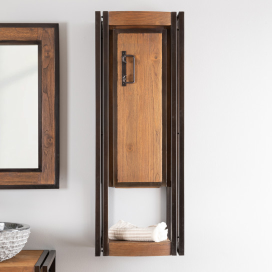 Elegance teak and metal wall-mounted bathroom storage unit 110 cm