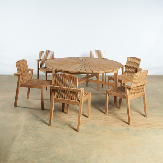 Ensemble de jardin table ronde et 6 chaises en teck