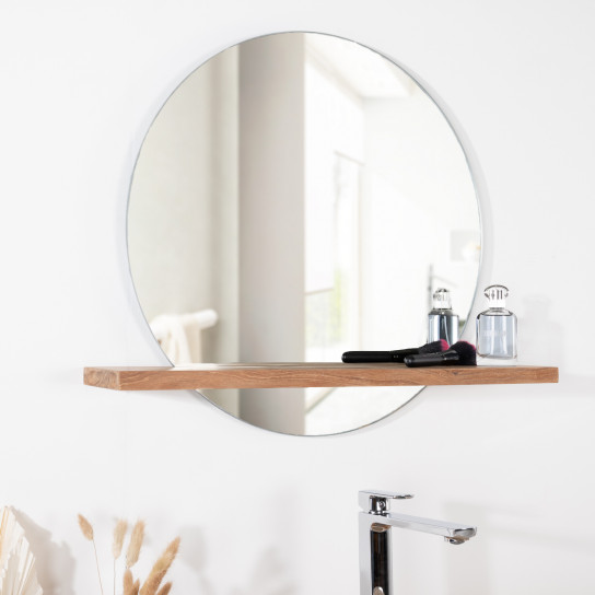 Espejo Bolonia redondo de teca maciza para cuarto de baño