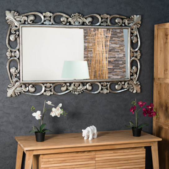Espejo Córdoba de madera con pátina plateada 140 x 80