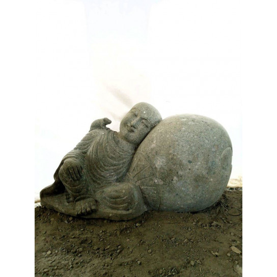 Estatua de jardín exterior monje shaolín de piedra volcánica natural 1 m