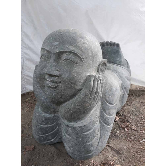 Estatua de jardín monje tumbado de piedra 1m