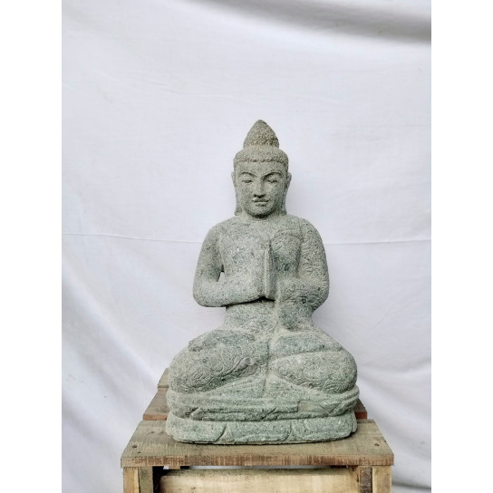 Estatua de jardín zen de buda sentado de piedra volcánica en posición de rezo 50 cm