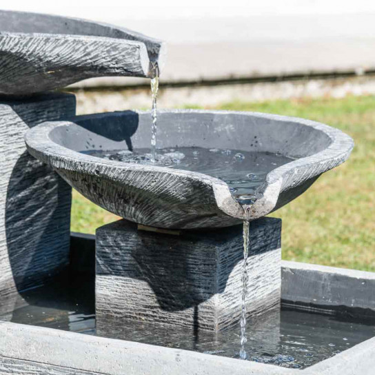 Fontaine de jardin à débordement bassin 3 vasques noire grise