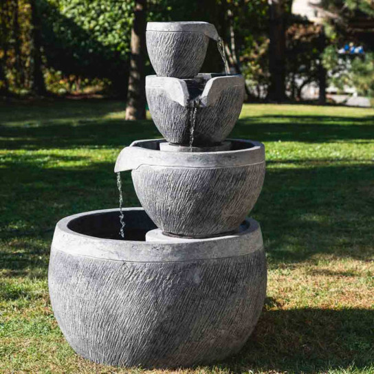 Fontaine de jardin bassin rond 1.10m 4 coupes noire grise