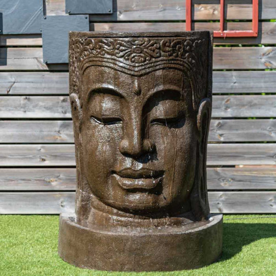 Fontaine de jardin mur d'eau visage de bouddha 1 m 20 brun antique
