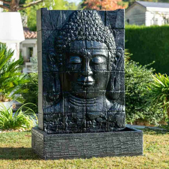 Fontaine de jardin mur d'eau visage de bouddha 1 m 50 noir