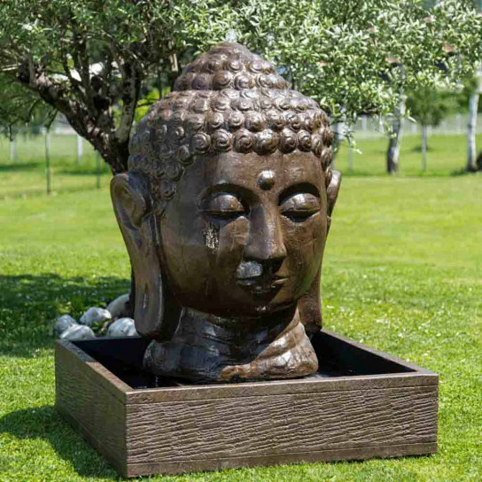 Fontaine de jardin tête de bouddha 1 m 30 brun