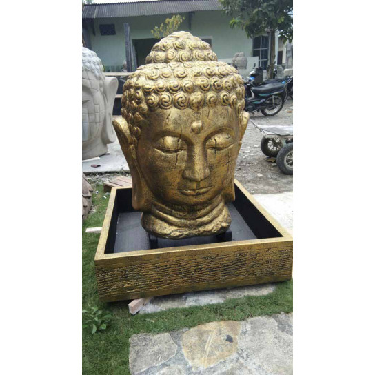Fontaine de jardin tête de bouddha 1 m 30 doré