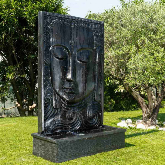 Grande fontaine de jardin mur d'eau visage de bouddha 2m 10 noir