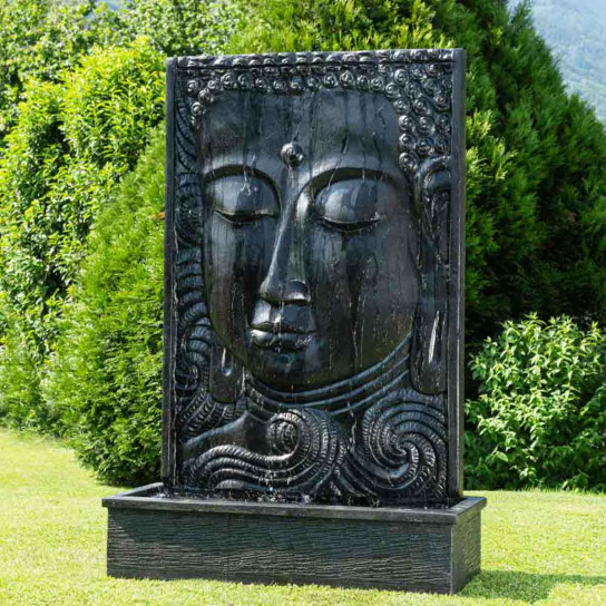 Grande fontaine de jardin mur d'eau visage de bouddha 2m 10 noir