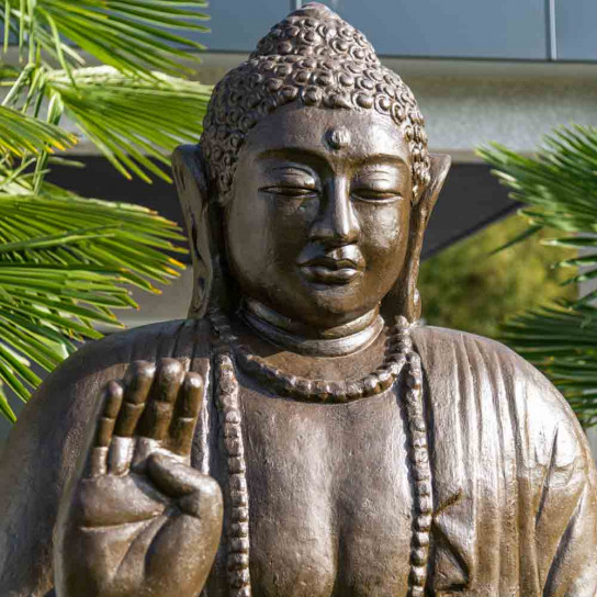 Grande statue 2 m bouddha assis en fibre de verre position offrande