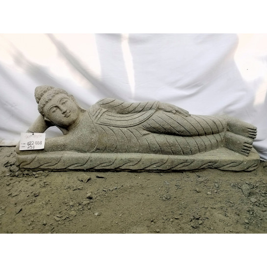 Grande statue de jardin en pierre volcanique bouddha couché 100cm