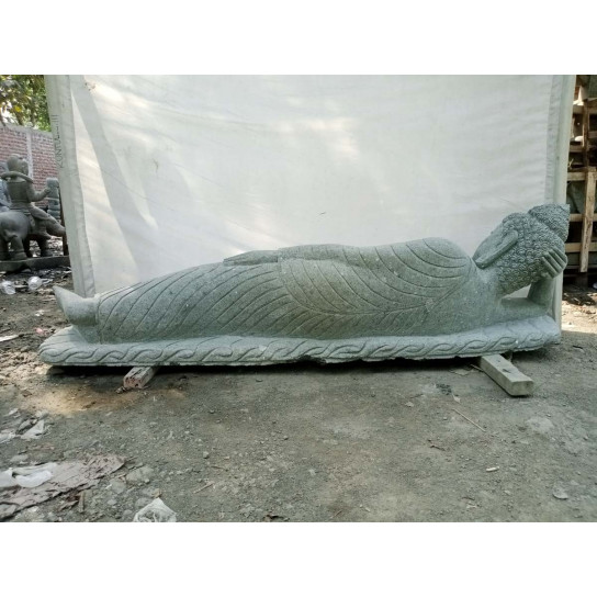 Grande statue de jardin en pierre volcanique bouddha couché 2m