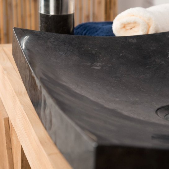 Grande vasque 50cm noir à poser rectangle en marbre Gènes poli