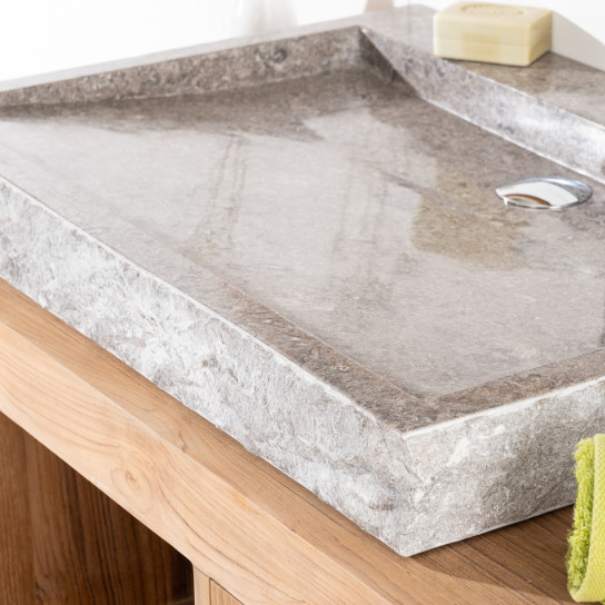 Grande vasque 70cm à poser rectangle en pierre marbre Cosy gris