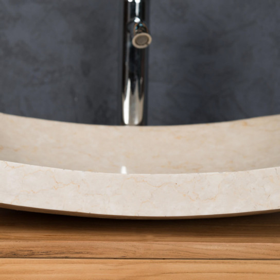 Grande vasque crème 50cm à poser rectangle en marbre Gènes poli