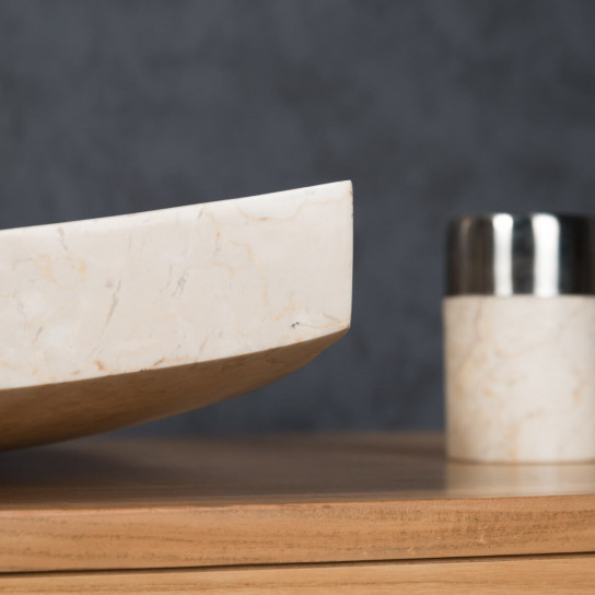Grande vasque crème 50cm à poser rectangle en marbre Gènes poli