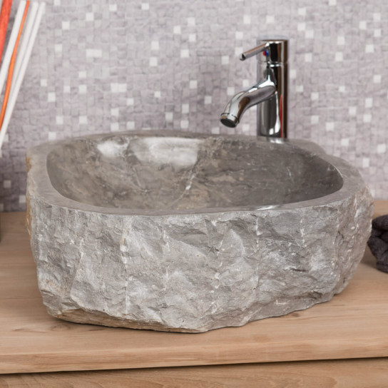 Grande vasque de salle de bain à poser Roc en marbre gris