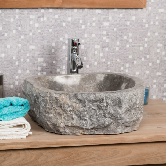 Grande vasque de salle de bain à poser Roc en marbre gris