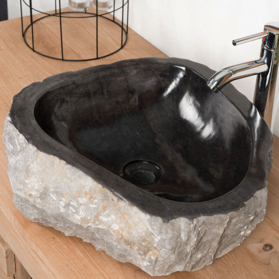 Grande vasque de salle de bain à poser Roc en marbre noir