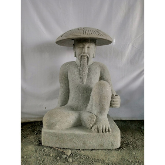 Japanese fisherman statue made of volcanic stone 80cm