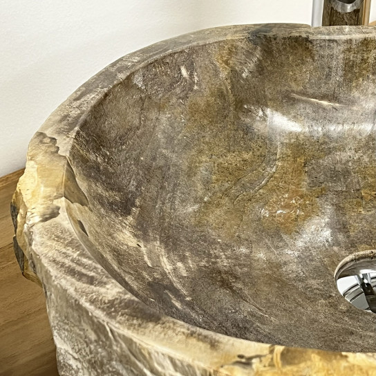 Lavabo de salle de bain en bois pétrifié fossilisé marron beige noir 40 cm