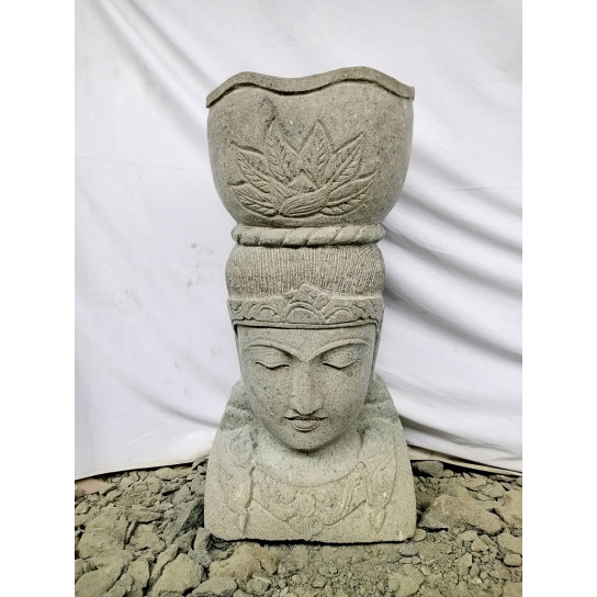 Macetero esculpido diosa balinesa jardín piedra volcánica 70 cm