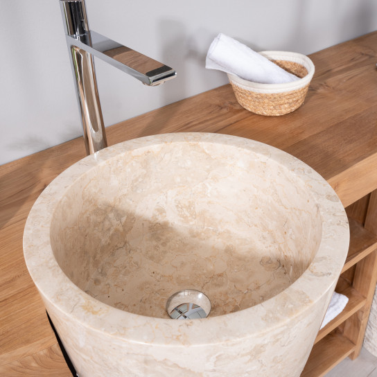 Meuble de salle de bain en teck Florence double 180cm + vasques crème