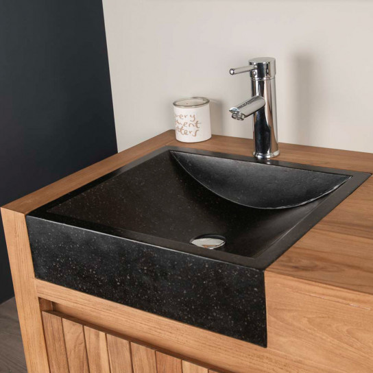 Meuble en teck et vasques de salle de bain Luxe 140 noir